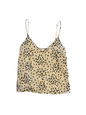 BP Nordstrom Scalloped Cami Dalmatian Spotted Polka Dot Cream Black Top XS